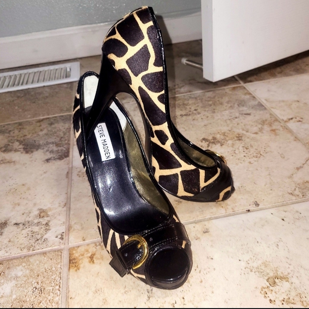 Steve Madden Lezlie Peep Toe Giraffe Print Stiletto Pumps - Women's Size 8